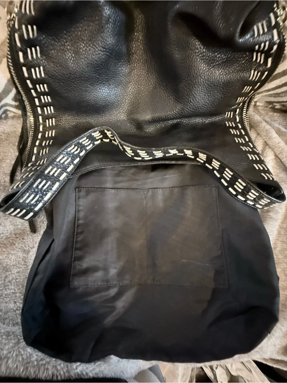 Rebecca Minkoff Black Leather Shoulder Hobo with Contrast Whipstitch
